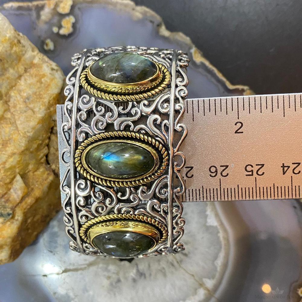Carolyn Pollack Sterling Silver & Brass 3 Oval Labradorite Decorated Bracelet - Picture 10 of 10